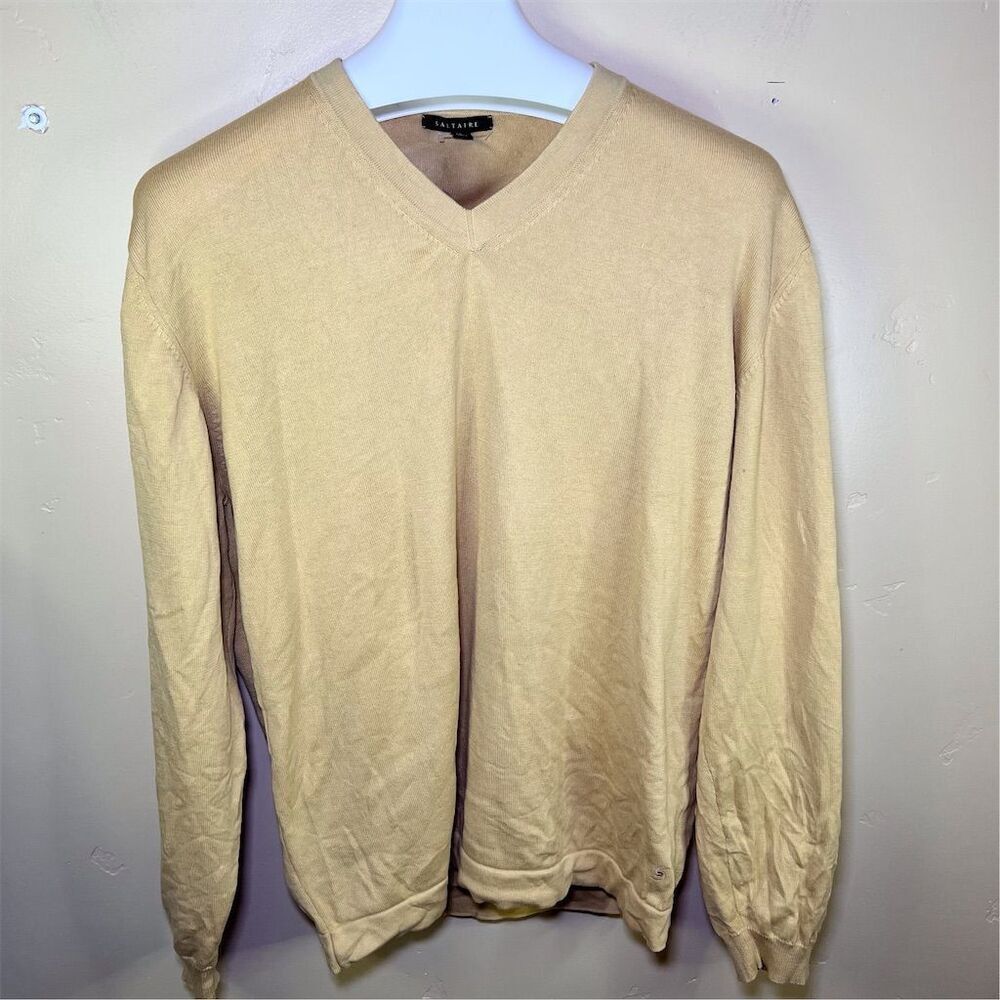 NWOT Saltaire Men's V-Neck Long Sleeve‎ Yellow Sweater Size Large Preppy Office